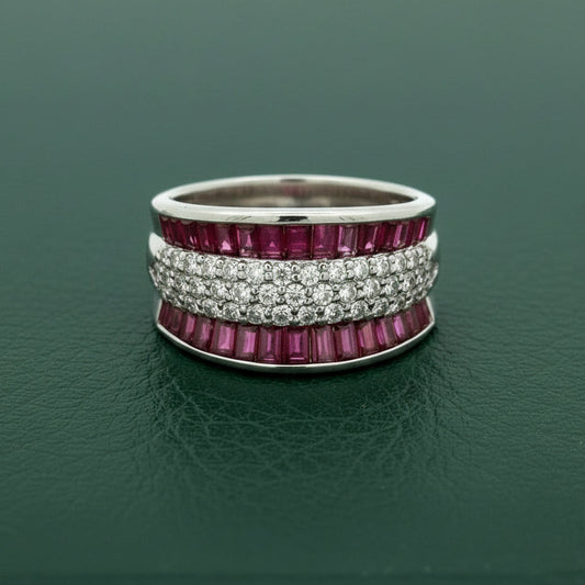 Modern Fine Ruby and Diamond Platinum Ring