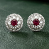 Modern Gem Ruby and Diamond 18Kt White Gold Earrings