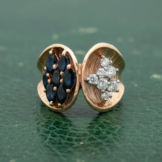 Modern 1960's Diamond and Sapphire 14kt Yellow Gold Ring