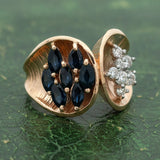 Modern 1960's Diamond and Sapphire 14kt Yellow Gold Ring