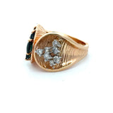 Modern 1960's Diamond and Sapphire 14kt Yellow Gold Ring