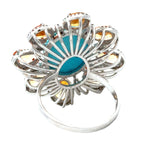 Modern Orange Sapphire Diamond, Turquoise 18kt White Gold Ring