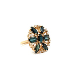 Modern Blue Sapphire And Diamond 14kt Yellow Gold Cluster Ring