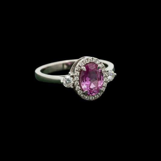 Modern Pink Sapphire and Diamond 18Kt White Gold Ring