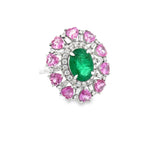 Modern Emerald, Pink, Sapphire, Diamond 18Kt White Gold Ring
