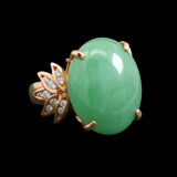 Modern 1980's 23.00ct Jade and Diamond 14Kt Yellow Gold Ring