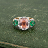 Modern Emerald Pink Tourmaline, Diamond 18K Yellow Gold Ring