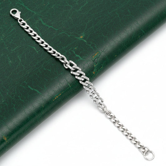 Modern Diamond and 14Kt White Gold Link Bracelet