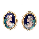 Mid Century French Limoge Portrait " Asciore France" Enamel, Cultured Pearl Pendant/Brooch, Earring Set