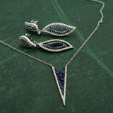 Modern Gabriel & Company Diamond & Sapphire 14Kt White Gold Necklace & Earring Set