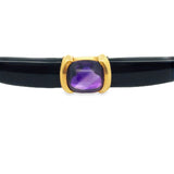 Estate Designer Amethyst & Onyx 18Kt Yellow Gold Brooch