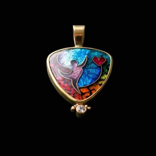 Estate Designer Ricky Frank 18K/22K Diamond & Cloisonne Pendant