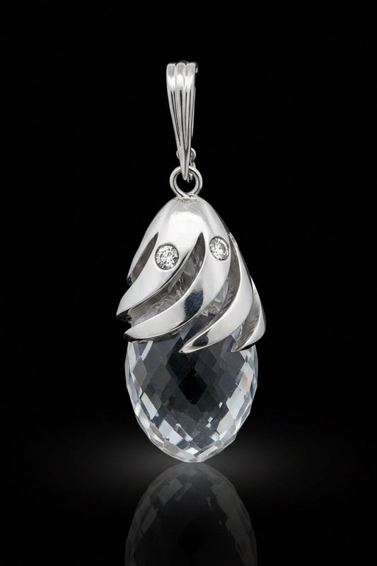 Designer Diamond & Rose Quartz 14Kt White Gold Pendant