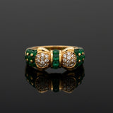 Vintage Emerald & Diamond 18K Yellow Gold Ring