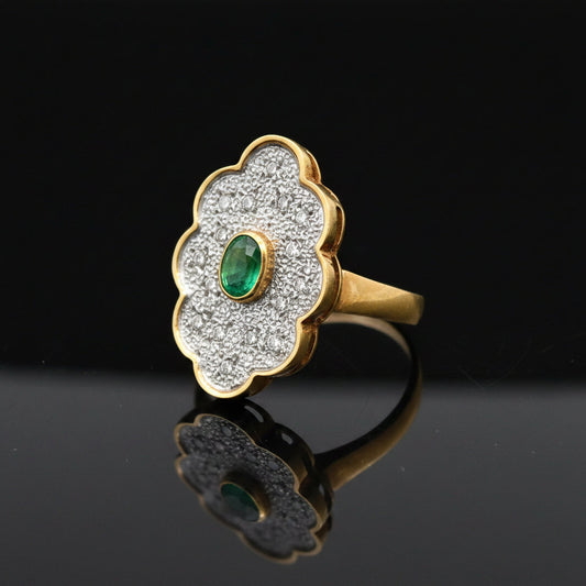 Vintage Emerald & Diamond 14K Yellow Gold Ring