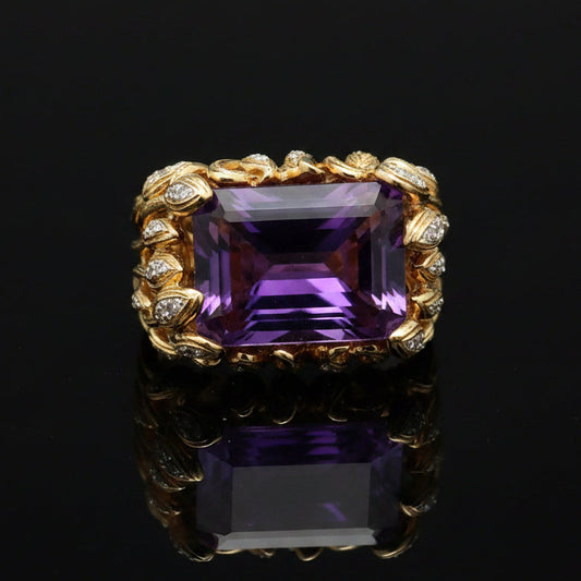 Vintage Diamond & Amethsyt 14K Yellow Gold Ring