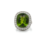 Vintage Peridot & Diamond 14K White Gold Ring