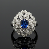 Vintage Fine Sapphire & Diamond 14K White Gold Ring