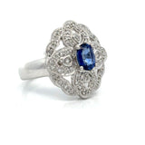 Vintage Fine Sapphire & Diamond 14K White Gold Ring