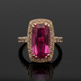 Vintage Pink Tourmaline & Diamond 14k Yellow Gold Ring
