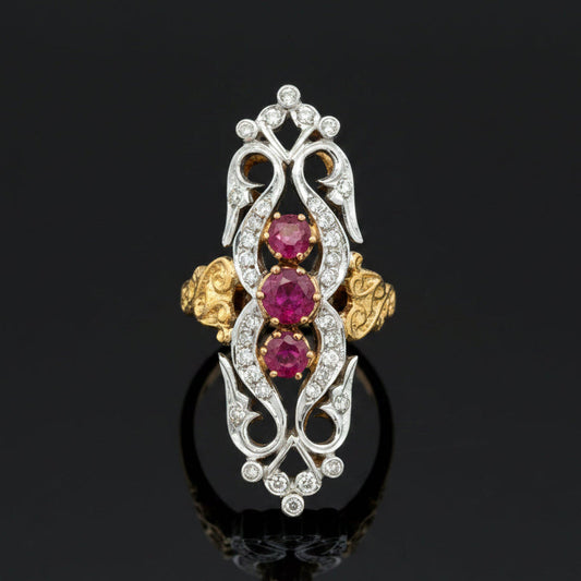 Vintage Ruby & Diamond 18k Yellow/White Gold Ring