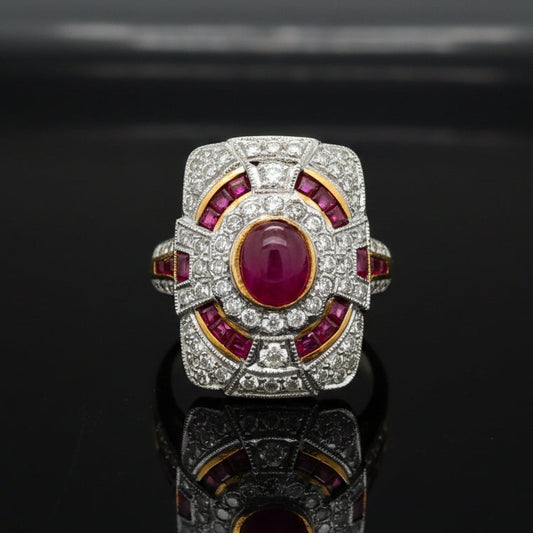 Vintage Ruby & Diamond 18k Yellow/White Gold Ring