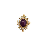 Vintage Seed Pearl & 5.00 ct Ruby 10K Yellow Gold Ring