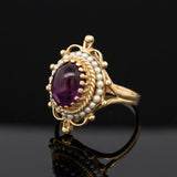Vintage Seed Pearl & 5.00 ct Ruby 10K Yellow Gold Ring