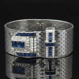 Vintage Diamond, Sapphire, Rock Crystal 14/18Kt White Gold Adjustable Bracelet/Pendant