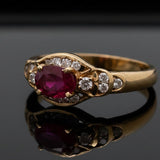 Estate Fine Ruby and Diamond 14K Yellow Gold Ring