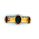 Circa 1870 Italian Archaeological Revival 18K Yellow Gold Hardstone Cameo, Carnelian Intaglio and Micromosaic Brooch