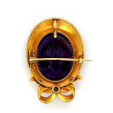 Circa 1890's Amethyst, Pearl, Diamond and 18K Yellow Gold Pendant/Brooch