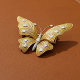 Butterfly Natural Fancy Yellow and White Diamond 18Kt Yellow and White Gold Brooch