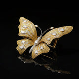 Butterfly Natural Fancy Yellow and White Diamond 18Kt Yellow and White Gold Brooch