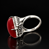 Estate Fine Red Coral & Diamond Ring