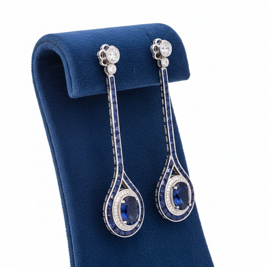Sapphire and Diamond 14K White Gold Dangle Earrings