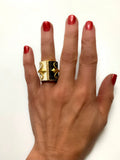 Fibula Diamond and Cermamic 18K Yellow Gold Ring
