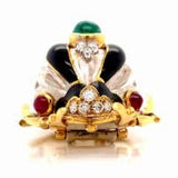 David Webb Rock Crystal, Diamond, Emerald, Ruby and Onyx Platinum and 18K Yellow Gold Beetle Brooch