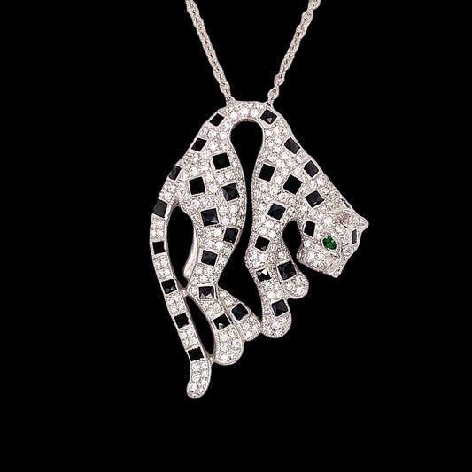 2.01 ctw Diamond and 18K White Gold Panther Necklace