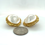 Estate Circa 1990 Mabe Blister Pearl 18K Gold Earrings 13868