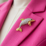 Diamond Platinum/18K Yellow Gold Dolphin Brooch