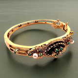 Estate Etruscan Natural Pearl & Turquoise Yellow Gold Bangle Circa 1880 15087