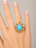 Modern Orange Sapphire Diamond, Turquoise 18kt White Gold Ring