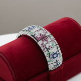 Custom Made Diamond Ruby Emerald Onyx Sapphire 18K White Gold Bracelet