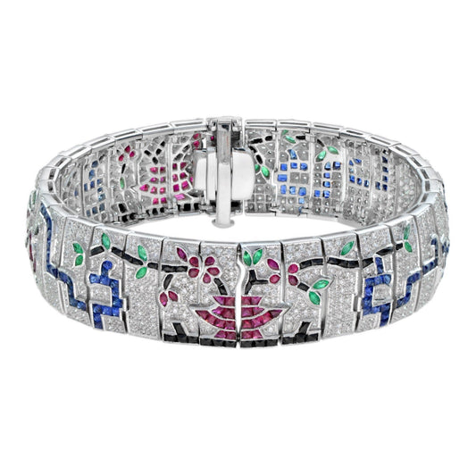 New Aristocrat Collection Inspired By Cartiers Charles Jacqueau Diamond Ruby Emerald Onyx Sapphire Bracelet 15091