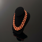 Italy Diamond, Coral and Onyx 18K Yellow Gold 3 Row Necklace
