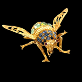 Estate Sapphire Ruby and Peridot 18K Yellow Gold Bee Pin 14071