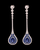 Art Deco Reproduction Aristocrat Sapphire 5.95 cttw 110 Diamond 1.46 cttw Dangle Earrings 18K White Gold 10.06g 10978