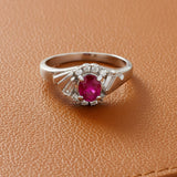 Mid Century Modern Ruby and Diamond Platinum Ring