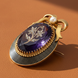 Circa 1890's Amethyst, Pearl, Diamond and 18K Yellow Gold Pendant/Brooch